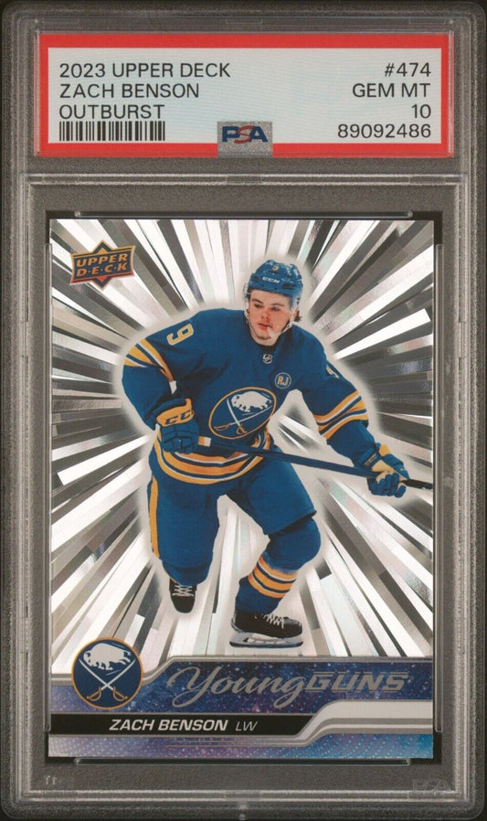 2023 Upper Deck Hockey Young Guns Silver Outburst #474 Zach Benson RC PSA 10 - 643-collectibles
