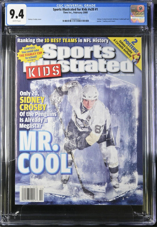 2008 Newsstand Sports Illustrated Kids Hockey Sidney Crosby 1st Cover RC CGC 9.4