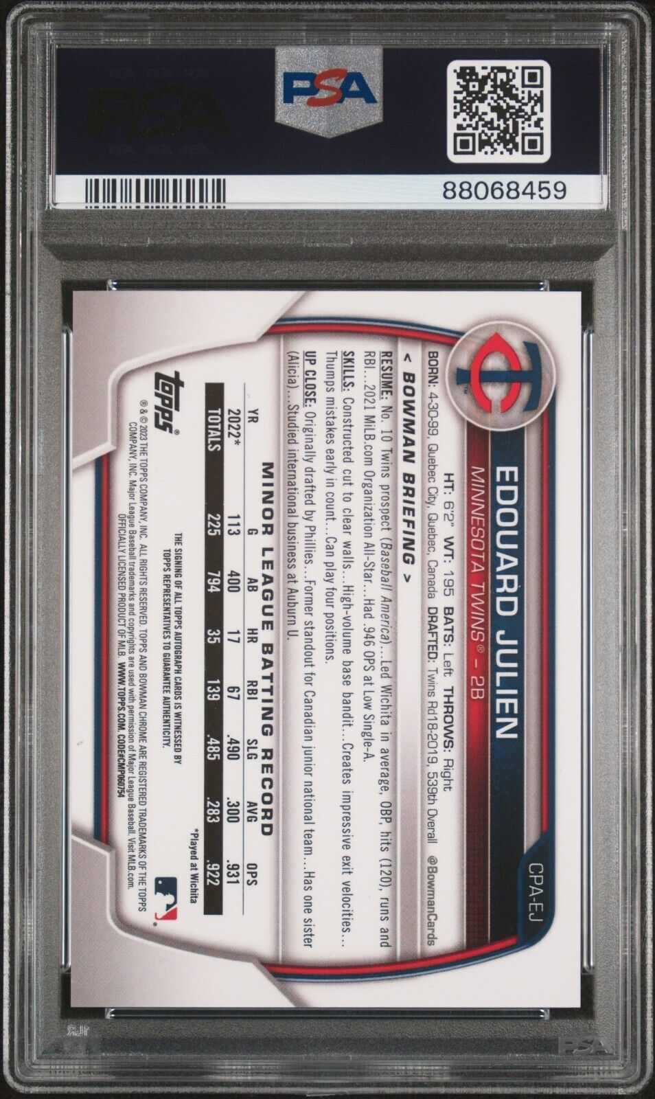 2023 1st Bowman Chrome Prospect Green Grass /99 Edouard Julien Rookie RC PSA 10 - 643-collectibles