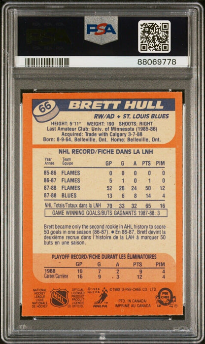 1988/89 O-Pee-Chee OPC Hockey #66 Brett Hull Rookie Card RC PSA 8