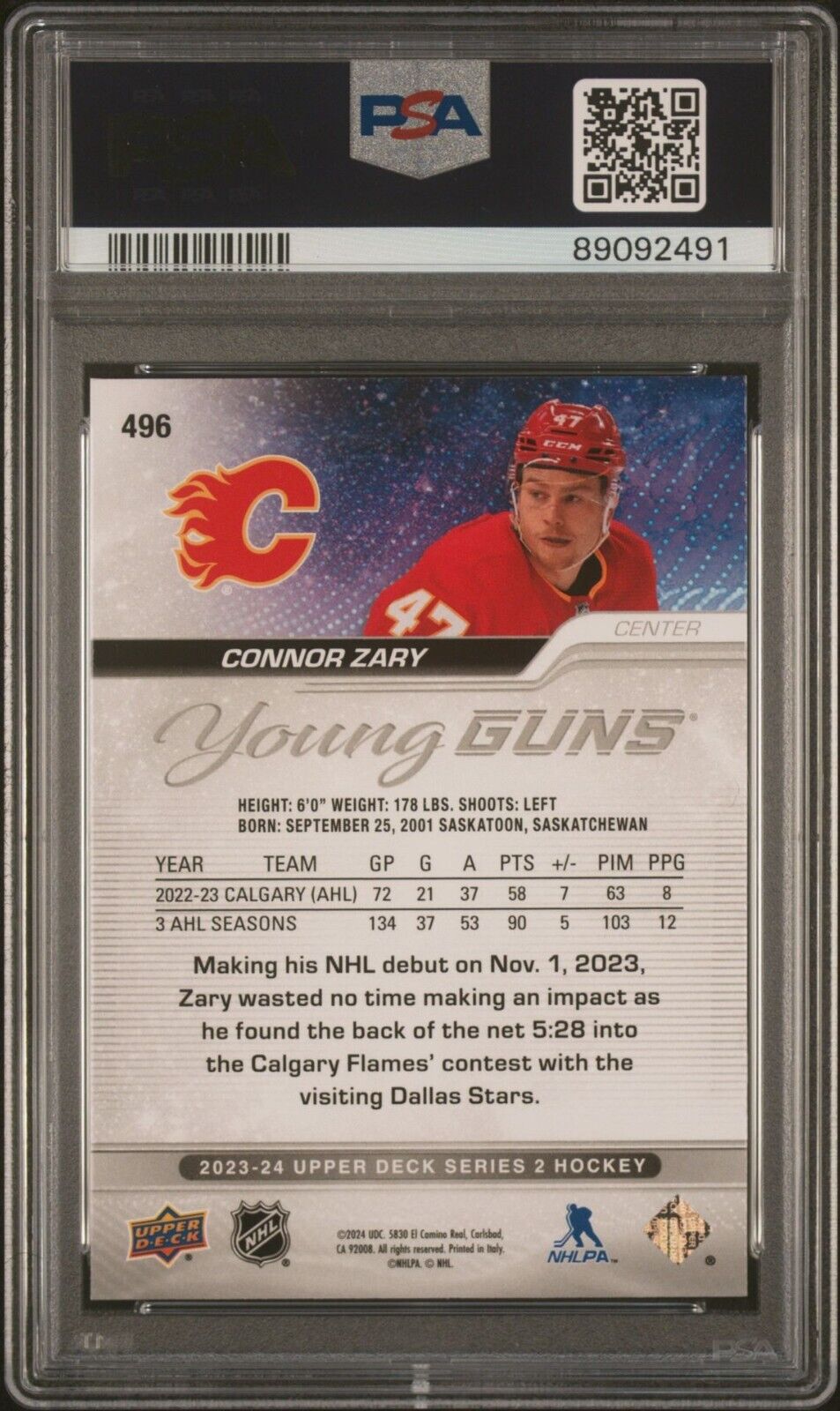2023 Upper Deck Hockey Young Guns #496 Connor Zary RC PSA 10 - 643-collectibles