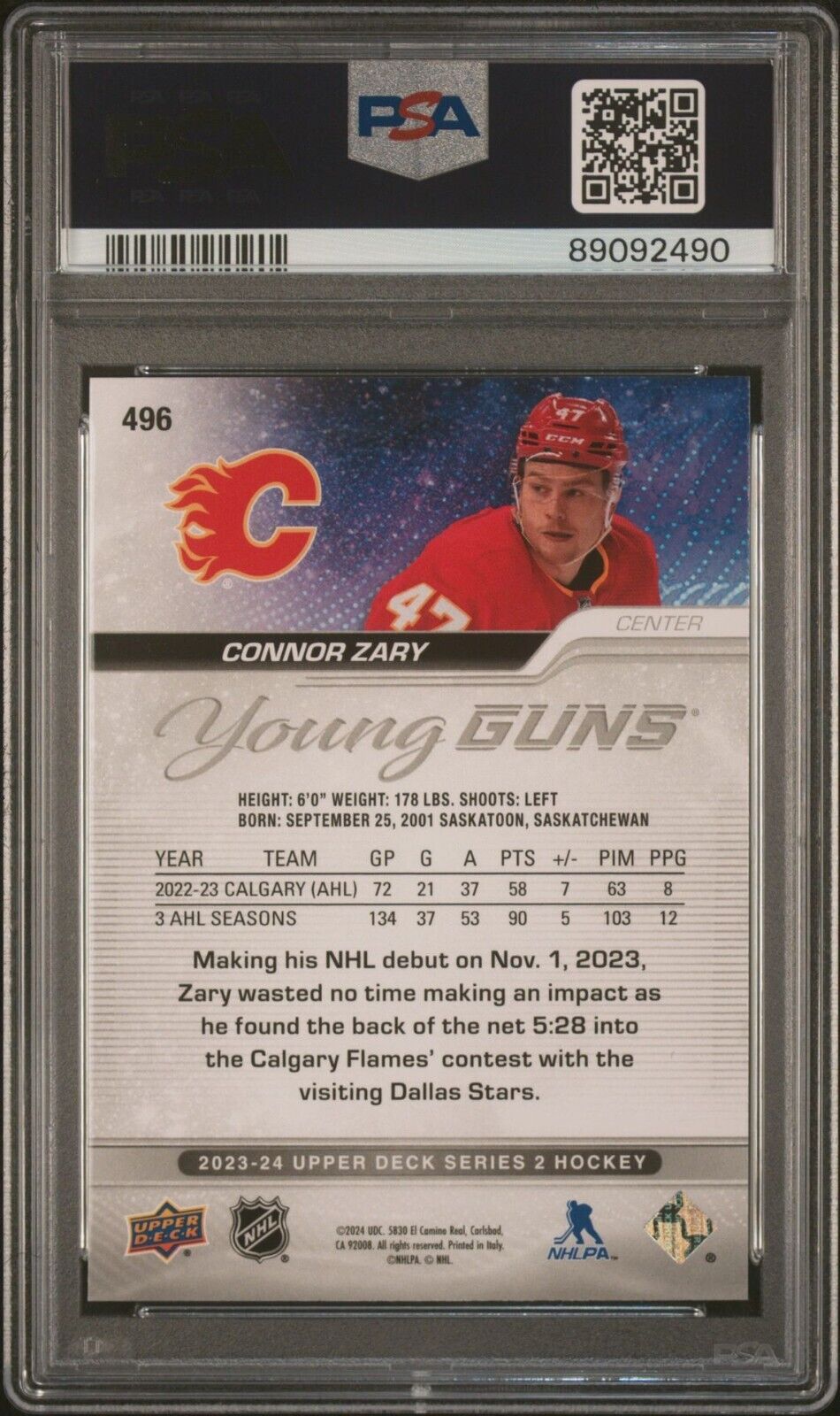 2023 Upper Deck Hockey Young Guns #496 Connor Zary RC PSA 10 - 643-collectibles