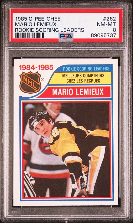 1985 O-Pee-Chee OPC Hockey #262 Mario Lemieux Rookie Card RC PSA 8