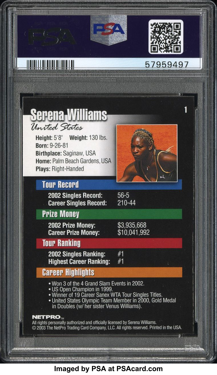 2003 Netpro Tennis #1 Serena Williams Rookie Card RC PSA 10 - 643-collectibles