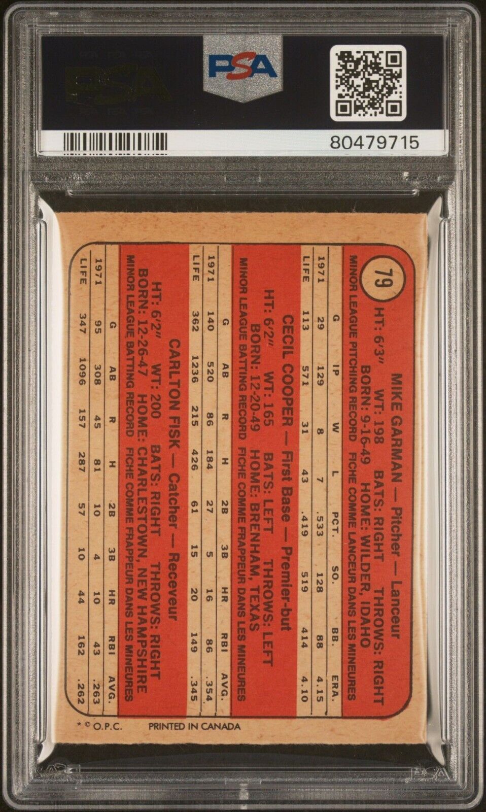 1972 O-Pee-Chee OPC Baseball #79 Red Sox Rookies Garman/Cooper/Fisk PSA 7 RC - 643-collectibles