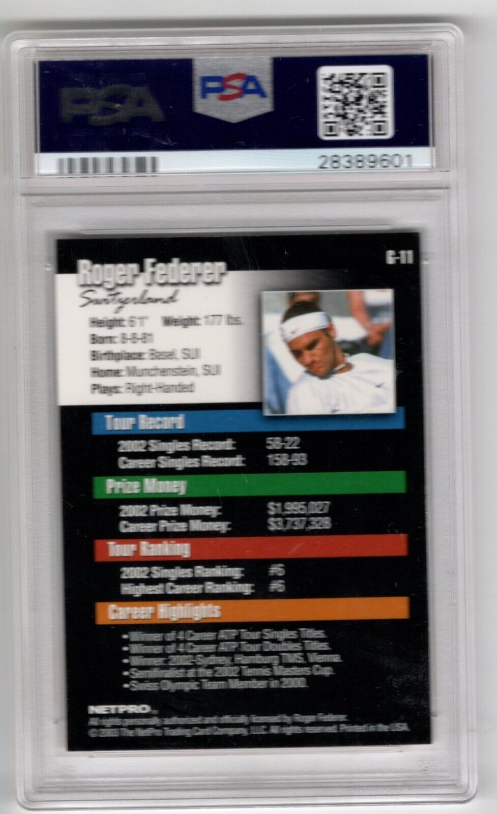 2003 Netpro Glossy Tennis #G11 Roger Federer Rookie Card RC PSA 10 - 643-collectibles