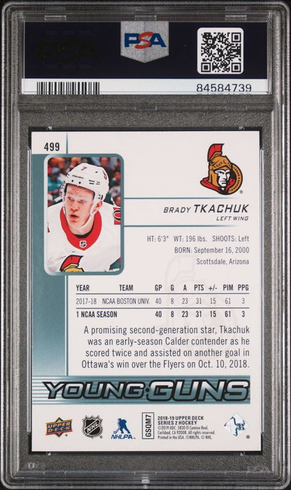 2018 Upper Deck Hockey Young Guns #499 Brady Tkachuk PSA 10 Rookie Card RC - 643-collectibles