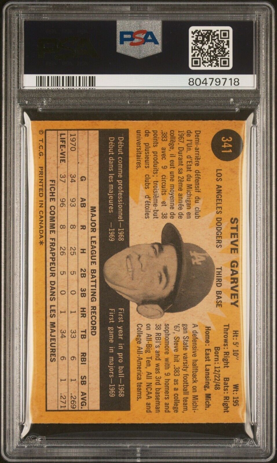 1971 O-Pee-Chee OPC Baseball #341 Steve Garvey PSA 4 Rookie Card RC - 643-collectibles