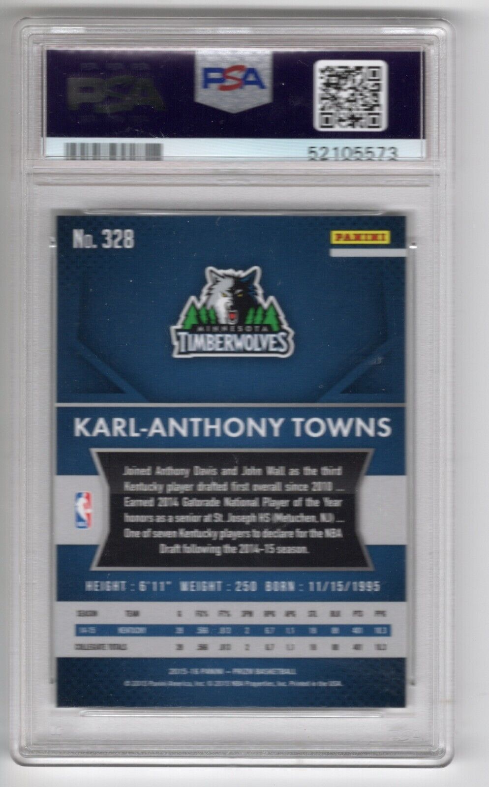 2015/16 Panini Prizm Basketball #328 Karl-Anthony Towns Rookie Card RC PSA 10 - 643-collectibles