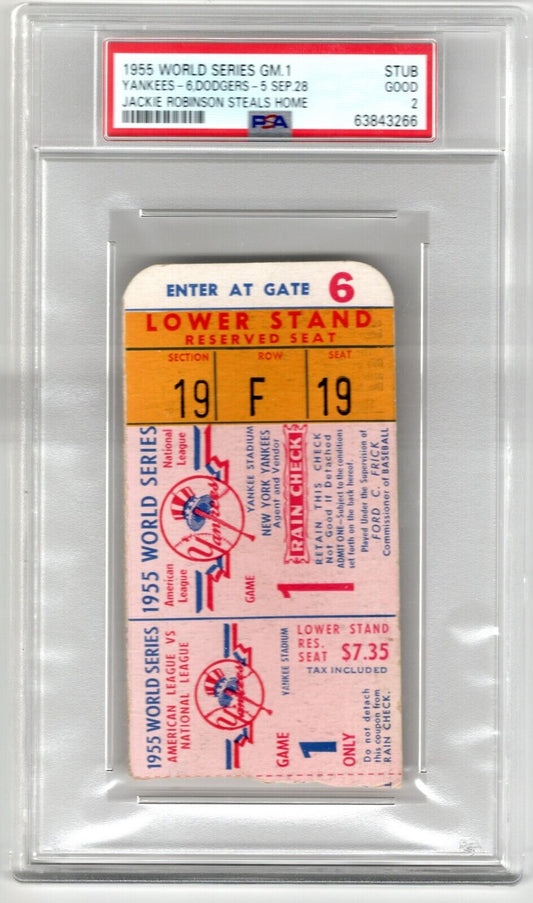 1955 World Series Game 1 Ticket Stub - Jackie Robinson Steals Home - PSA 2 - 643-collectibles