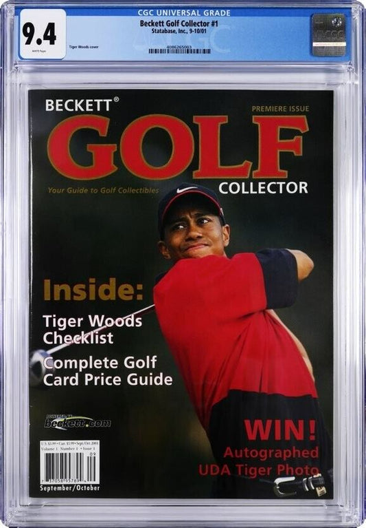 2001 Newstands Beckett Golf Collector #1 Tiger Woods 1st Cover RC CGC 9.4