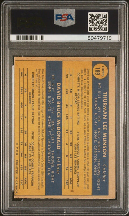 1970 O-Pee-Chee OPC Baseball #189 Yankees Rookies Munson/McDonald PSA 4 RC - 643-collectibles