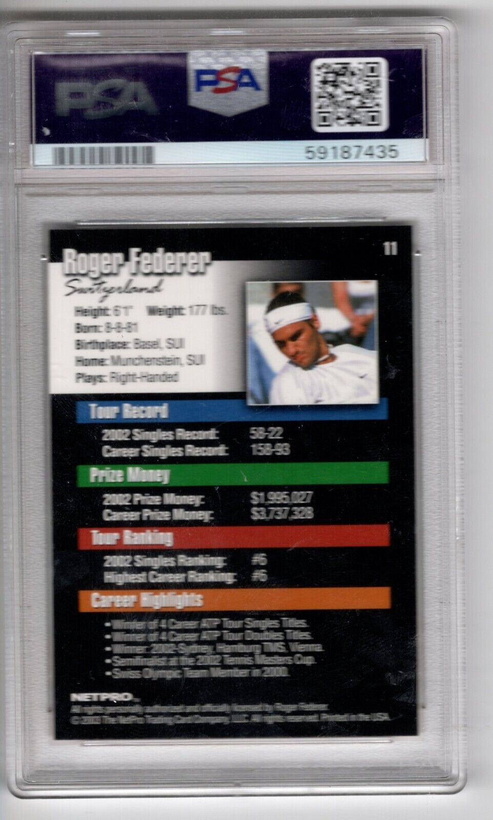 2003 Netpro Tennis #11 Roger Federer Rookie Card RC PSA 10 - 643-collectibles