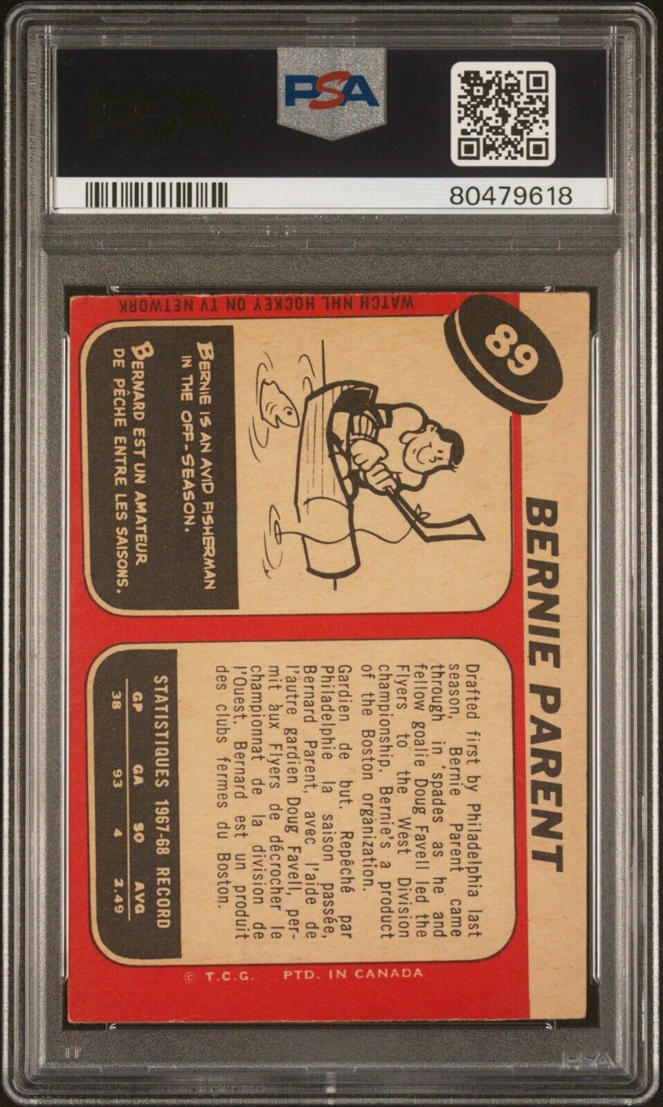 1968/69 O-Pee-Chee Hockey #89 Bernie Parent PSA 3 Rookie Card RC - 643-collectibles