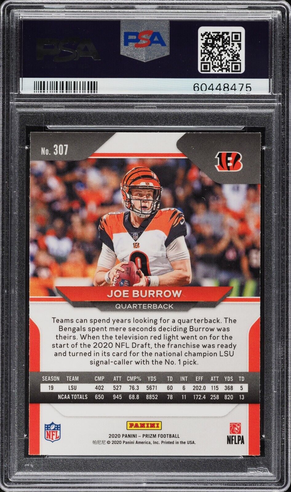 2020 Panini Prizm Football #307 Joe Burrow Rookie Card RC PSA 10 - 643-collectibles
