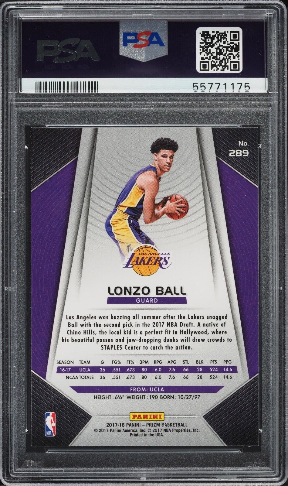 2017/18 Panini Prizm Basketball #289 Lonzo Ball Rookie Card RC PSA 10 - 643-collectibles