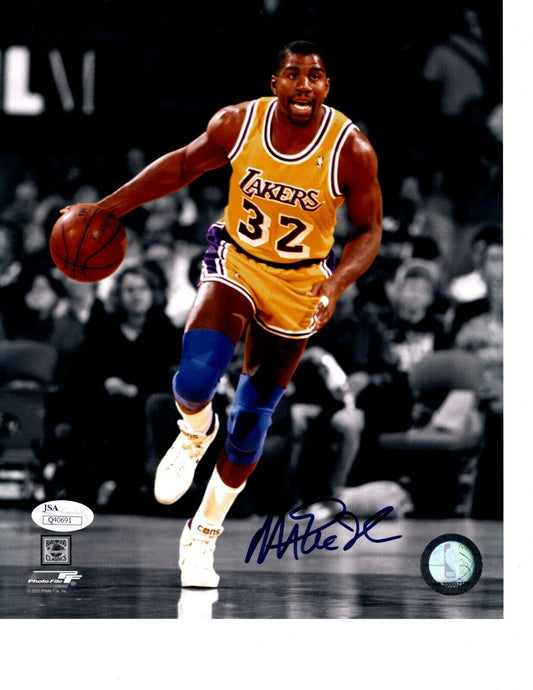 Magic Johnson Autographed Basketball 8x10 Photo JSA (Los Angeles Lakers) - 643-collectibles
