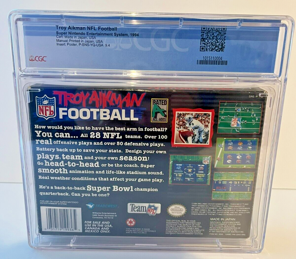 Troy Aikman NFL Football Super Nintendo SNES (1994) Complete in Box CGC 8.0 - 643-collectibles