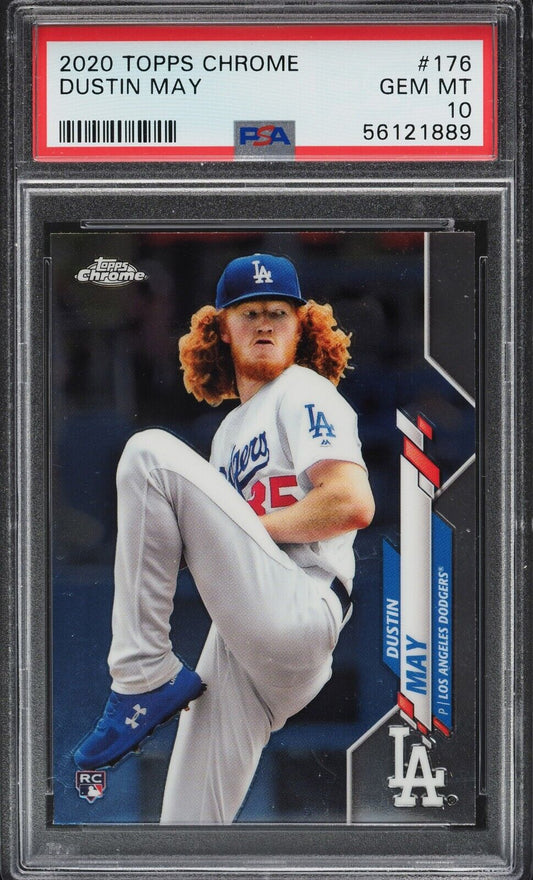 2020 Topps Chrome Baseball #176 Dustin May Rookie Card RC PSA 10 - 643-collectibles