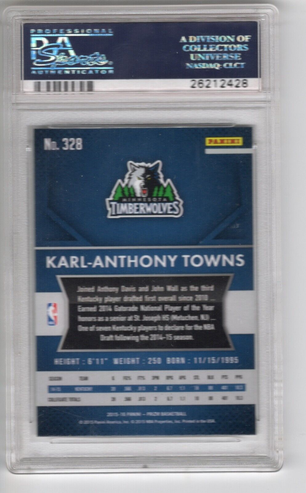 2015/16 Panini Prizm Basketball #328 Karl-Anthony Towns Rookie Card RC PSA 10 - 643-collectibles