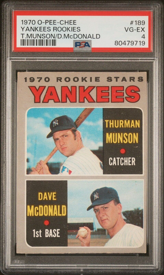 1970 O-Pee-Chee OPC Baseball #189 Yankees Rookies Munson/McDonald PSA 4 RC - 643-collectibles