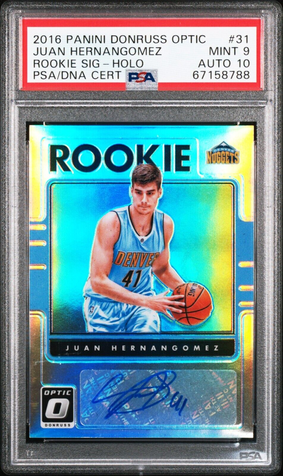 2016/17 Panini Donruss Optic Prizm Basketball Juan Hernangomez RC PSA 9 Auto 10 - 643-collectibles