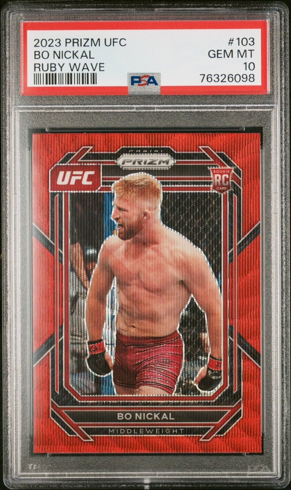 2023 Panini Prizm UFC Ruby Wave #103 Bo Nickal Rookie Card RC PSA 10