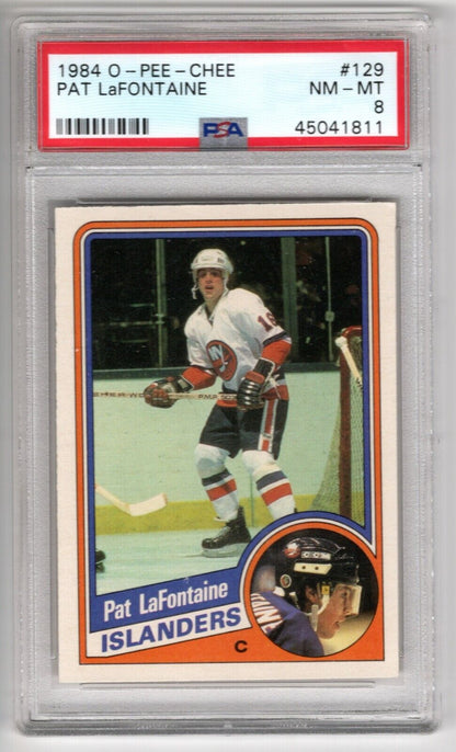 1984/85 O-Pee-Chee OPC Hockey #129 Pat Lafontaine Rookie Card RC PSA 8