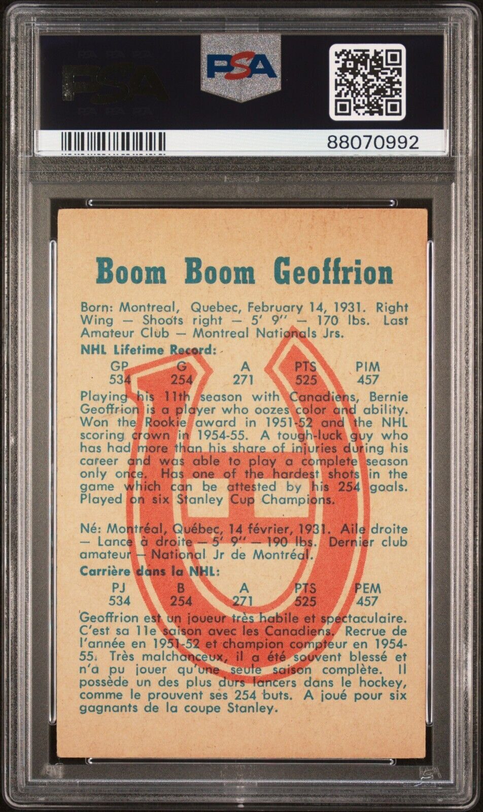 1960/61 Parkhurst Hockey #46 Boom Boom Geoffrion PSA 3