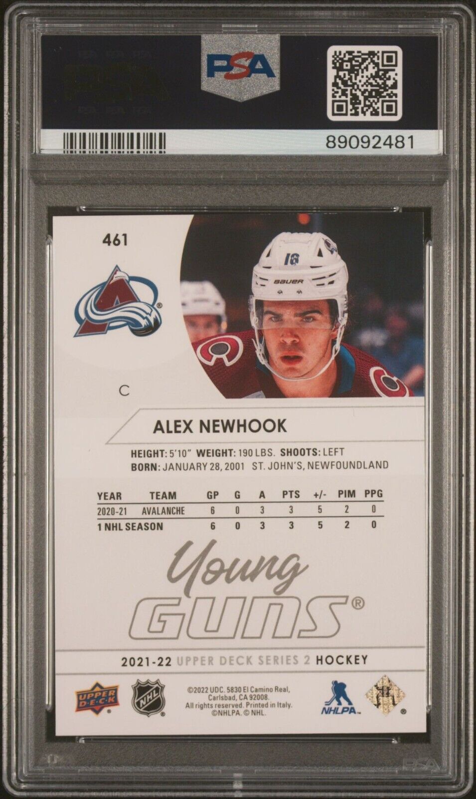 2021 Upper Deck Hockey Young Guns #461 Alex Newhook Rookie Card RC PSA 10 - 643-collectibles