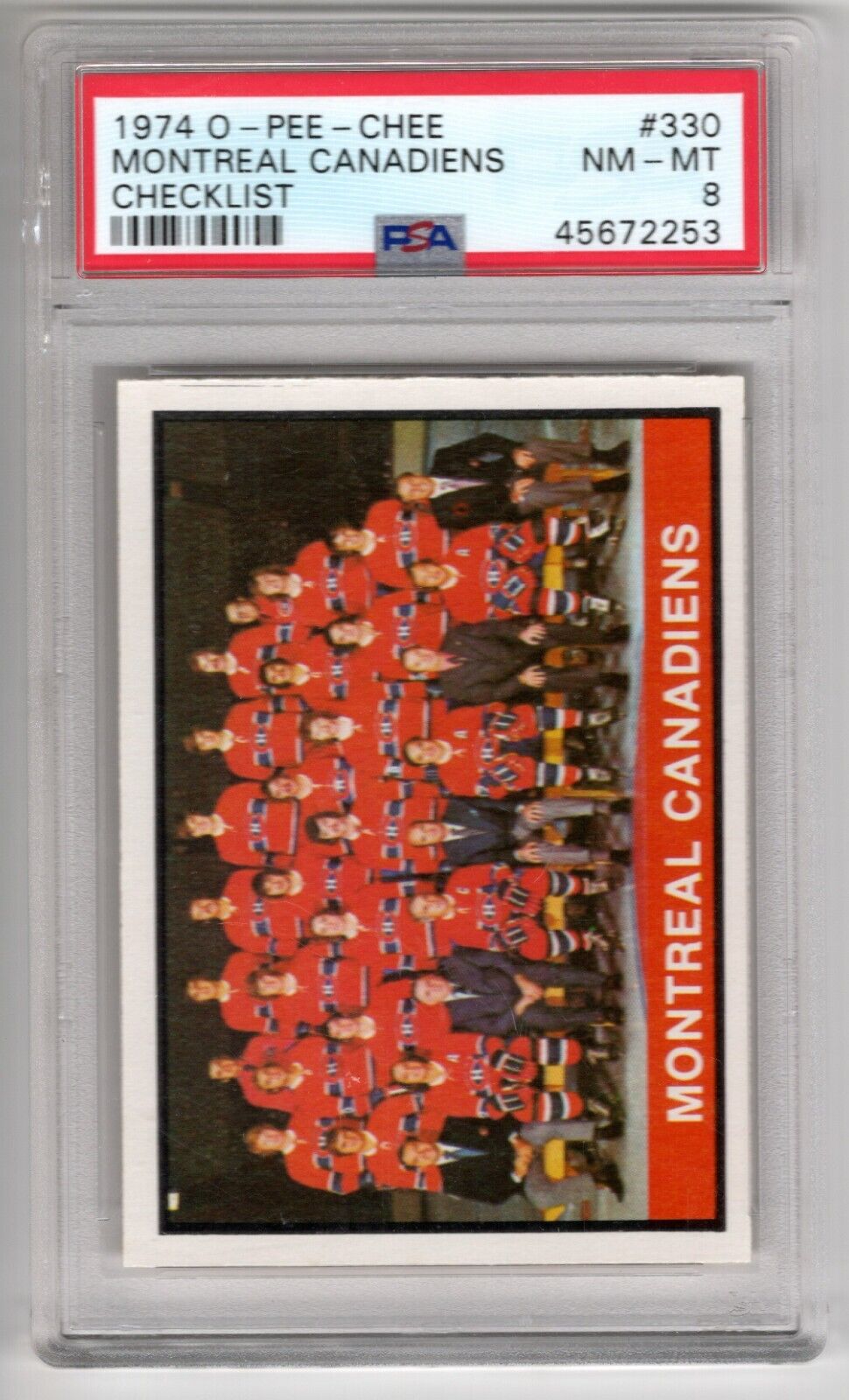 1974/75 O-Pee-Chee OPC Hockey #330 Montreal Canadiens Checklist PSA 8