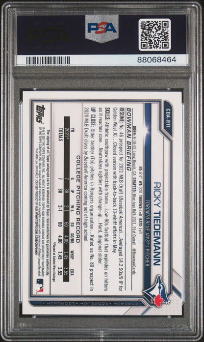 2021 1st Bowman Draft Chrome Prospect Auto #CDARTI Ricky Tiedemann Rookie PSA 9 - 643-collectibles