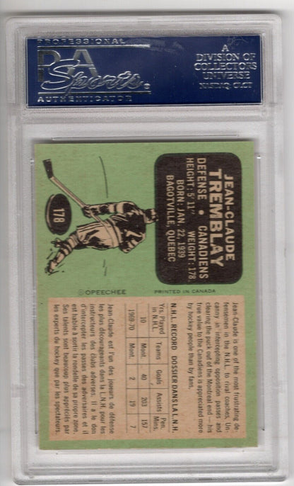 1970/71 O-Pee-Chee OPC Hockey #178 J.C. Tremblay PSA 8