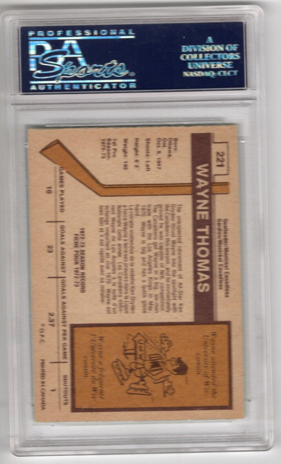 1973/74 O-Pee-Chee OPC Hockey #142 Billy Smith Rookie Card RC PSA 7