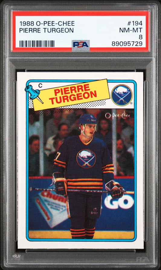 1988 O-Pee-Chee OPC Hockey #194 Pierre Turgeon Rookie Card RC PSA 8
