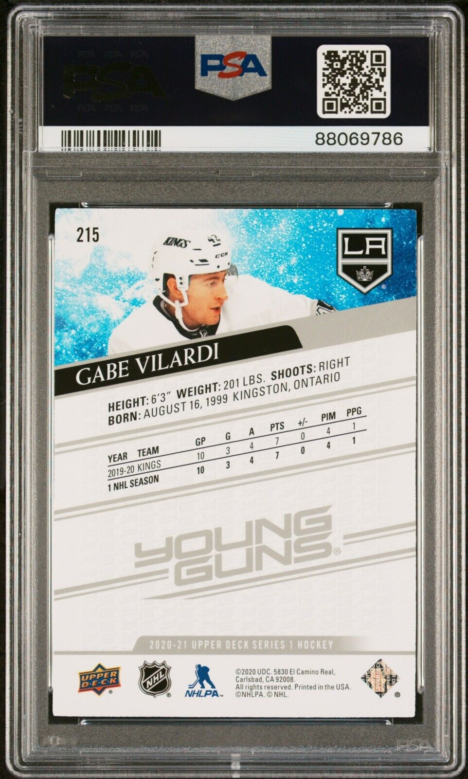 2020/21 Upper Deck Hockey Young Guns #215 Gabe Vilardi Rookie Card RC PSA 10 - 643-collectibles