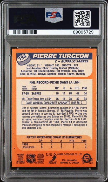 1988 O-Pee-Chee OPC Hockey #194 Pierre Turgeon Rookie Card RC PSA 8 - 643-collectibles