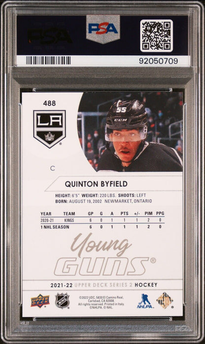 2021/22 Upper Deck Young Guns Hockey #488 Quinton Byfield Rookie Card RC PSA 10