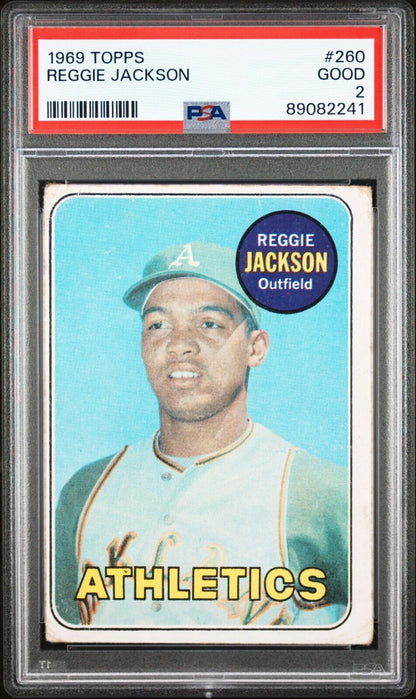 1969 Topps Baseball #260 Reggie Jackson Rookie Card RC PSA 2