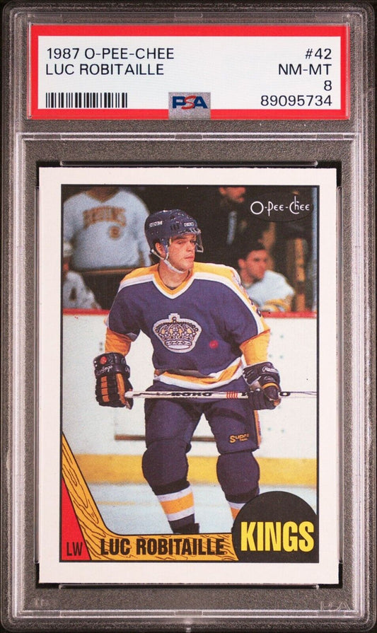 1987 O-Pee-Chee OPC Hockey #42 Luc Robitaille Rookie Card RC PSA 8