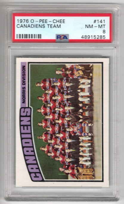 1976/77 O-Pee-Chee OPC Hockey #141 Montreal Canadiens Team Checklist PSA 8