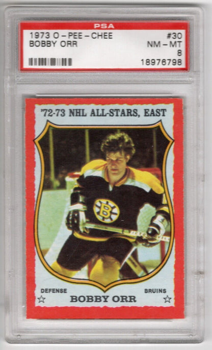 1973/74 O-Pee-Chee OPC Hockey #30 Bobby Orr PSA 8