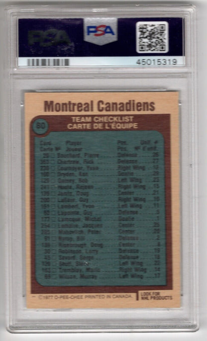 1977/78 O-Pee-Chee OPC Hockey #80 Montreal Canadiens Team Checklist PSA 9