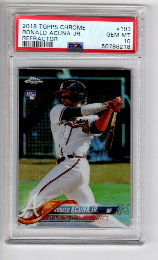 2018 Topps Chrome Baseball Refractor #193 Ronald Acuna Jr. Rookie Card RC PSA 10