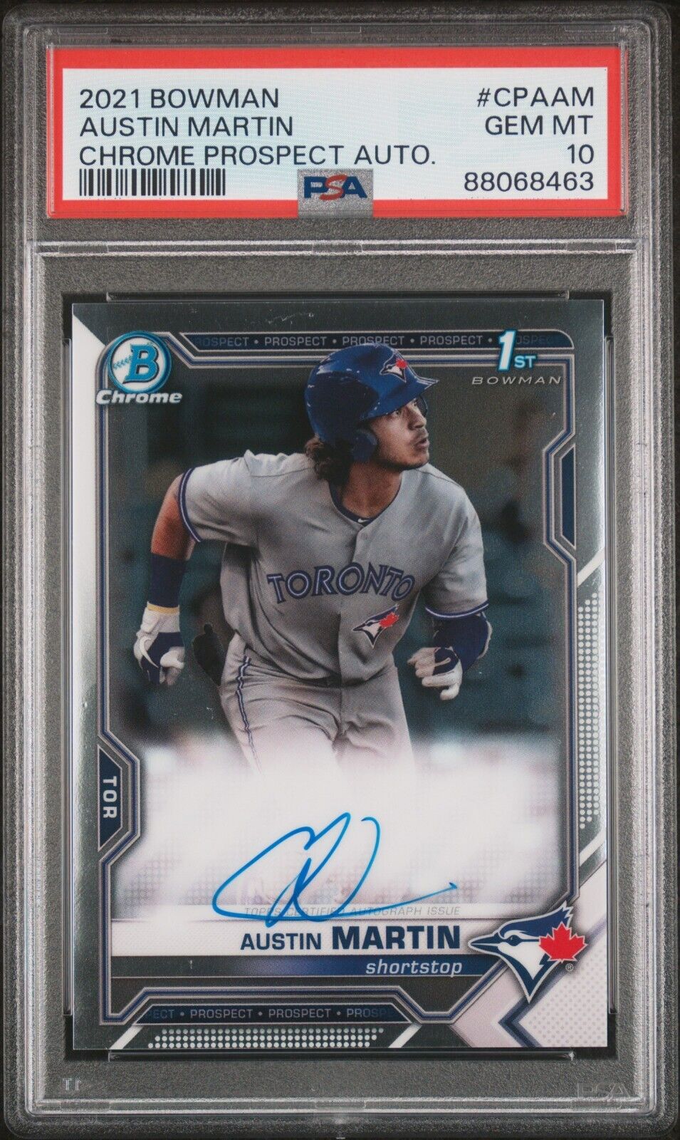 2021 1st Bowman Draft Chrome Prospect Auto #CPAAM Austin Martin Rookie RC PSA 10 - 643-collectibles