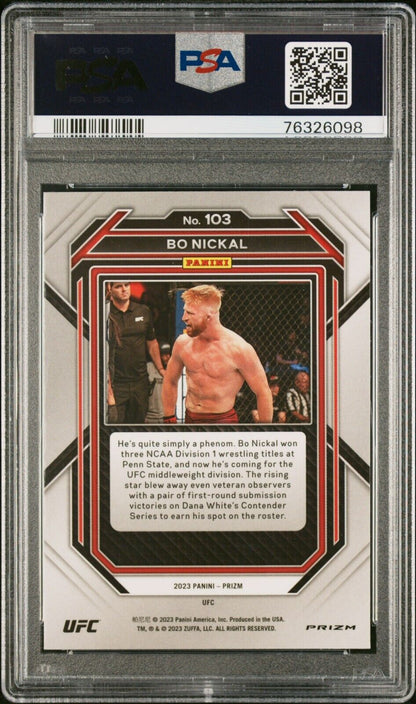 2023 Panini Prizm UFC Ruby Wave #103 Bo Nickal Rookie Card RC PSA 10