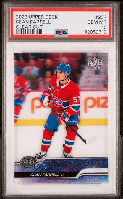 2023/24 Upper Deck Young Guns Clear Cut Hockey #234 Sean Farrell RC PSA 10