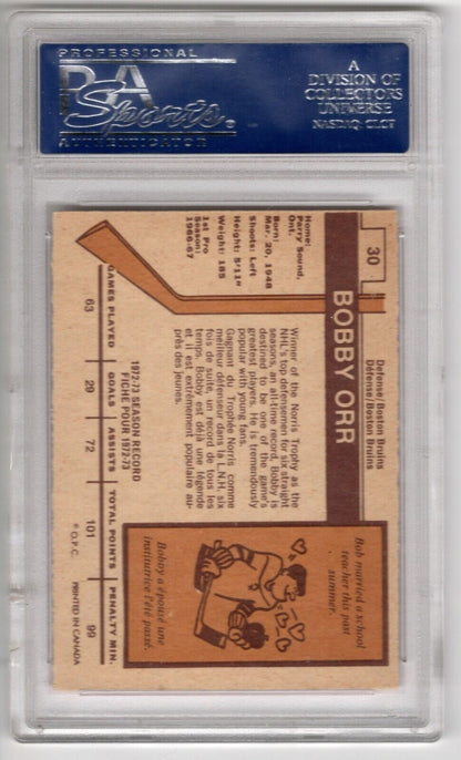 1973/74 O-Pee-Chee OPC Hockey #30 Bobby Orr PSA 8