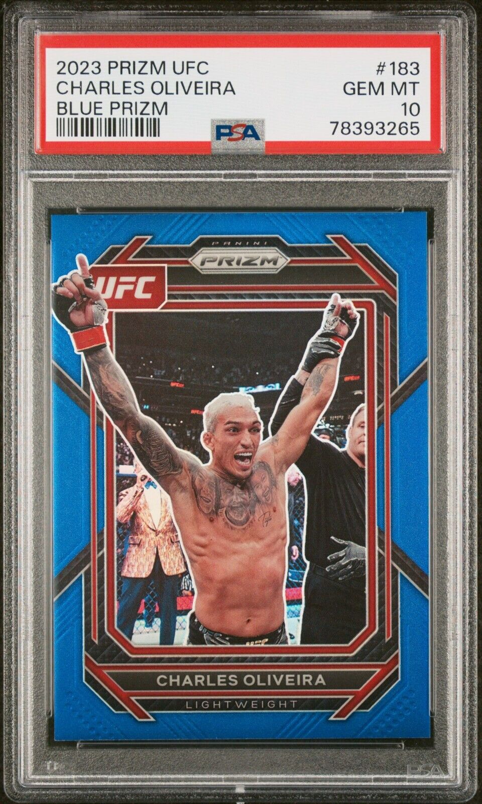 2023 Panini Prizm UFC Blue Prizm /175 #183 Charles Oliveira PSA 10