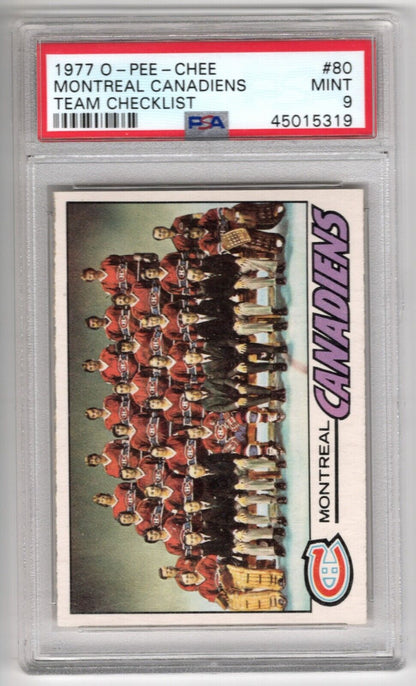 1977/78 O-Pee-Chee OPC Hockey #80 Montreal Canadiens Team Checklist PSA 9